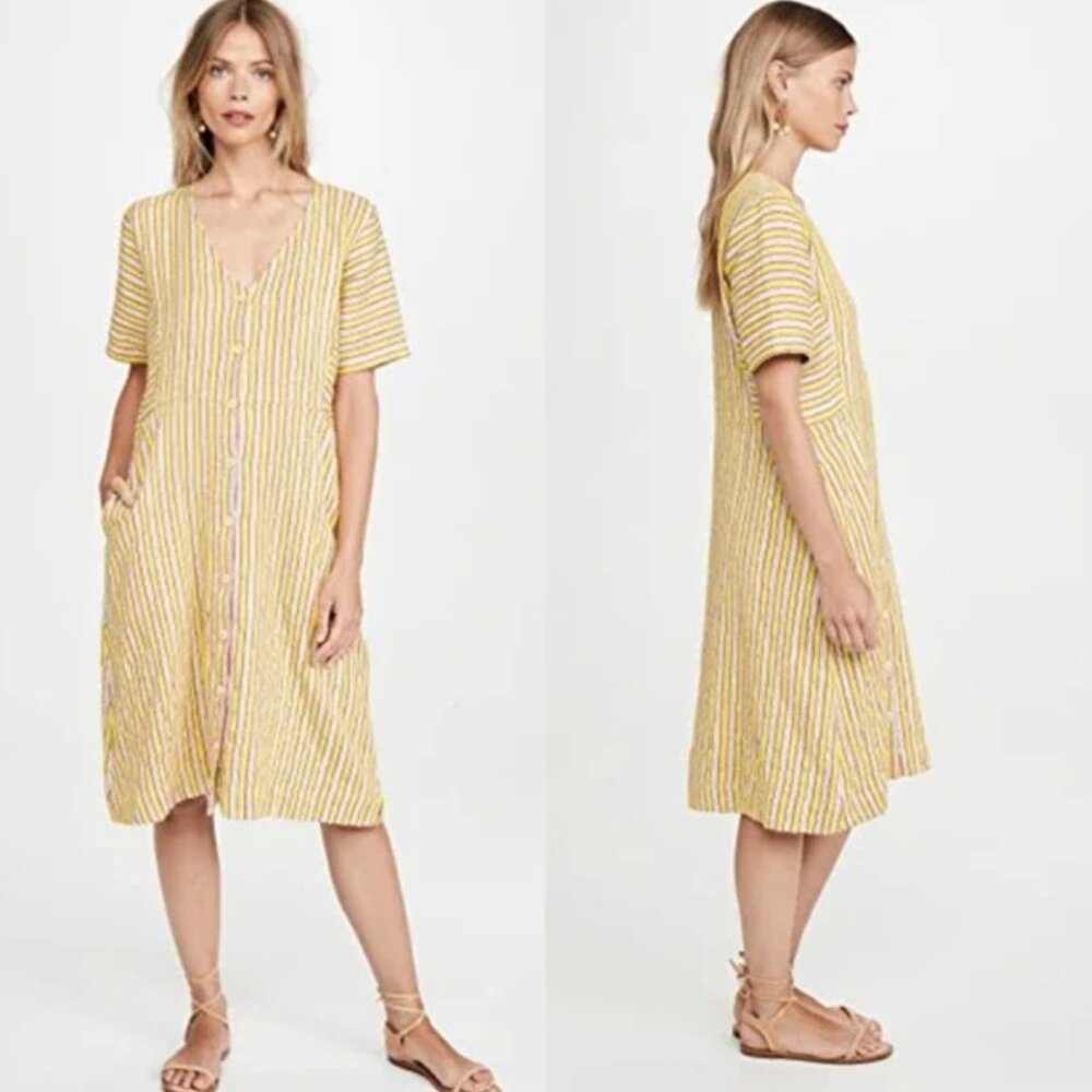 Ace & Jig XS Zoey Midi Shirt Dress in Avalon Yellow Striped